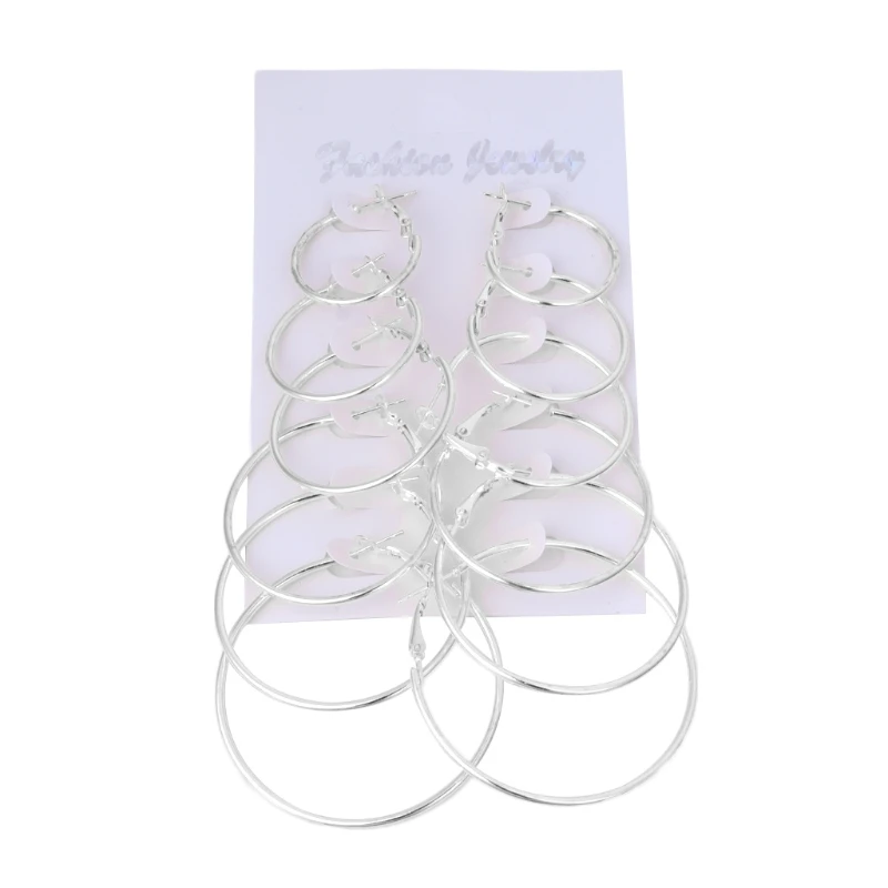 

6Pairs/set Vintage Dangle Ring Big Circle Hoop Earrings Women Steampunk Ear Clip