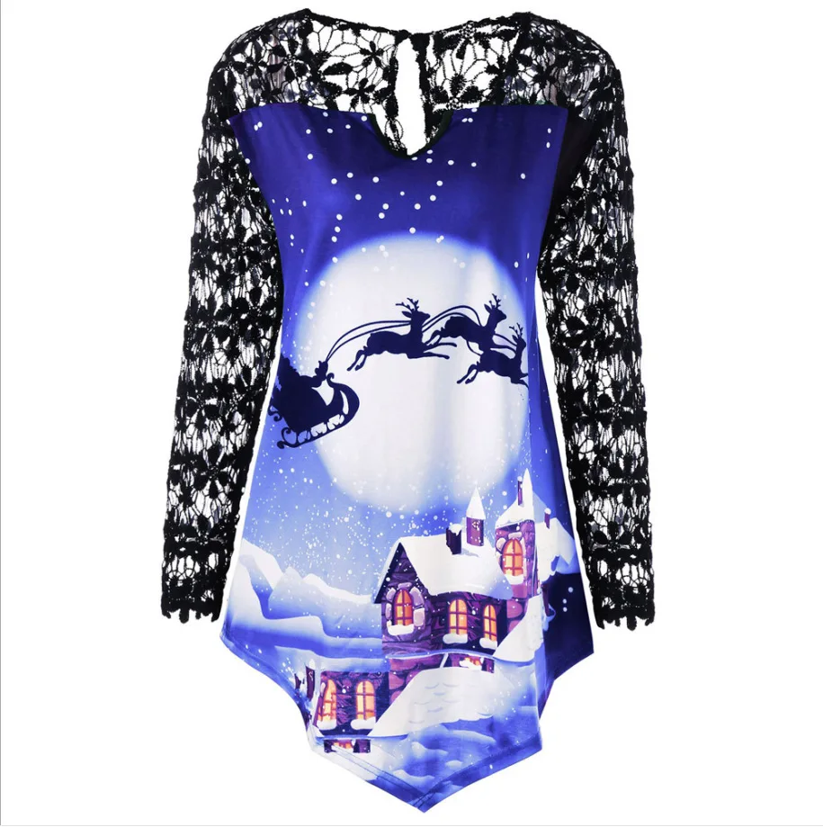 VITIANA Long Sleeve Lace Christmas Blouse Women Autumn Female V-Neck Sexy Party womens tops and blouses Plus SIze 5XL