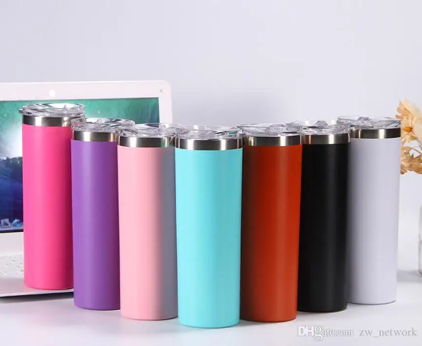 mix colors 20 шт./лот, 20 унций, тонкий стакан с ободком, 20 унций, прямая чашка, нержавеющая сталь, тонкая чашка с крышкой, соломинка, 20 унций, кружка с вакуумной изоляцией - Цвет: mix colors