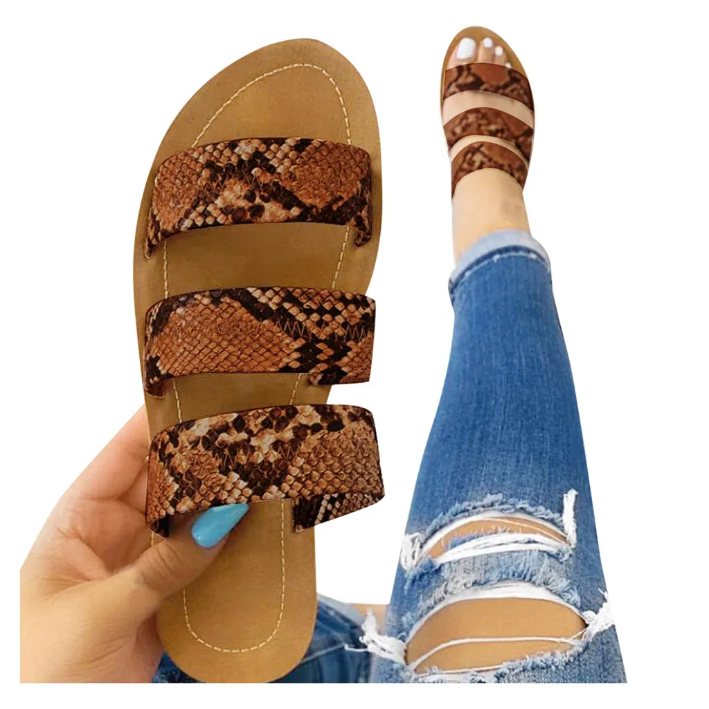 Women Slippers Ladies Roman Snake Pattern Beach Sandals Large Size Flat Slippers