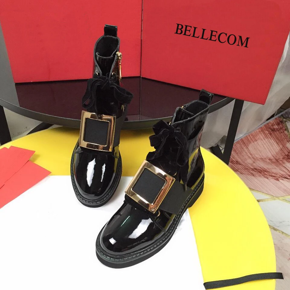 BELLECOM/Новинка года; сезон осень; лаковое сверло для кожи; зимние женские ботильоны «Челси» с пуговицами; Модные ботильоны для женщин