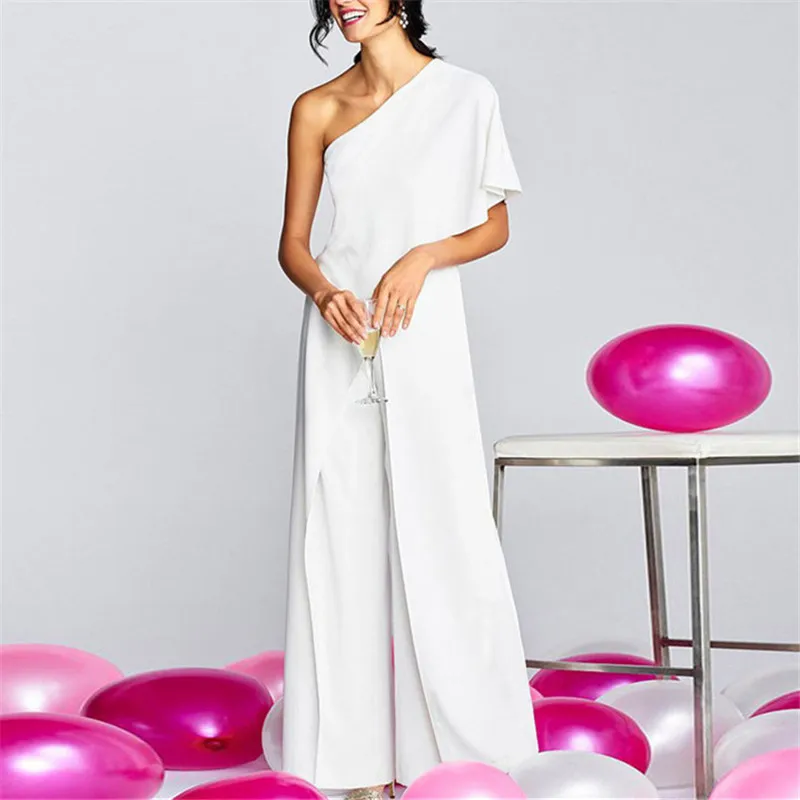 

Women Ladies Fashion Jumpsuit One Shoulder High Waist Wide Leg Rompers Elegant Women Formal Party Jumpsuit