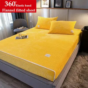 

WOSTAR Soft solid flannel elastic band fitted sheet high density luxury home textiles winter thicken warm king size bed sheet