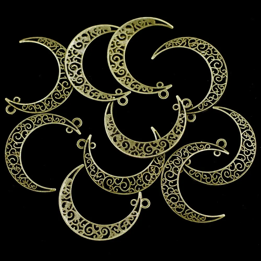 50Pcs Pendants Moon Heart Hollow 2 Holes Connectors For Charm Necklaces Jewelry DIY Findings 4x3cm