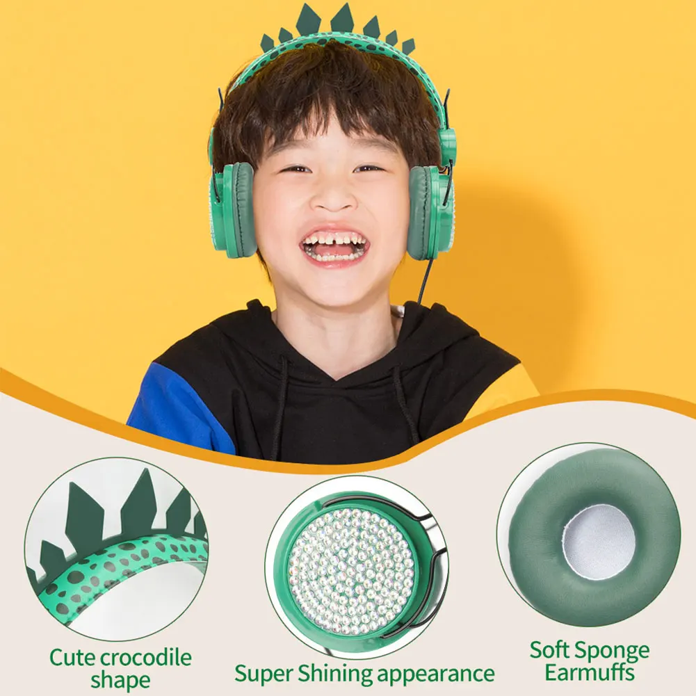 Teens Built in Microphone Cellphones Stereo Boys Dinosaur Kids Headphones Foldable Portable Children With Adjustable Headband