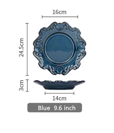 Blue 9.6 inch Тарелки Посуда, обеденные тарелки керамическая рельефная фарфоровая десертная тарелка для торта - Цвет: Blue 9.6 inch