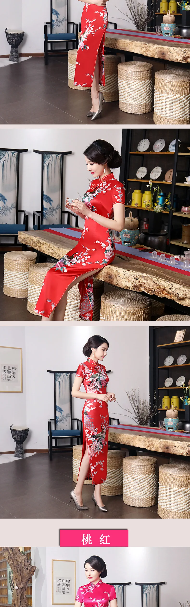 New Style Spring And Summer Improved Cheongsam Dress Long Silk Fabrics Printed Daily Life Banquet WOMEN'S Dress Performance Wear