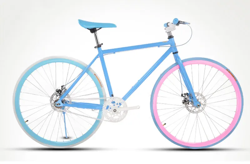 Дорожный велосипед с фиксированной передачей, двойные дисковые тормоза для мужчин и женщин, флуоресцентный велосипед для взрослых студентов, крутой внедорожный велосипед