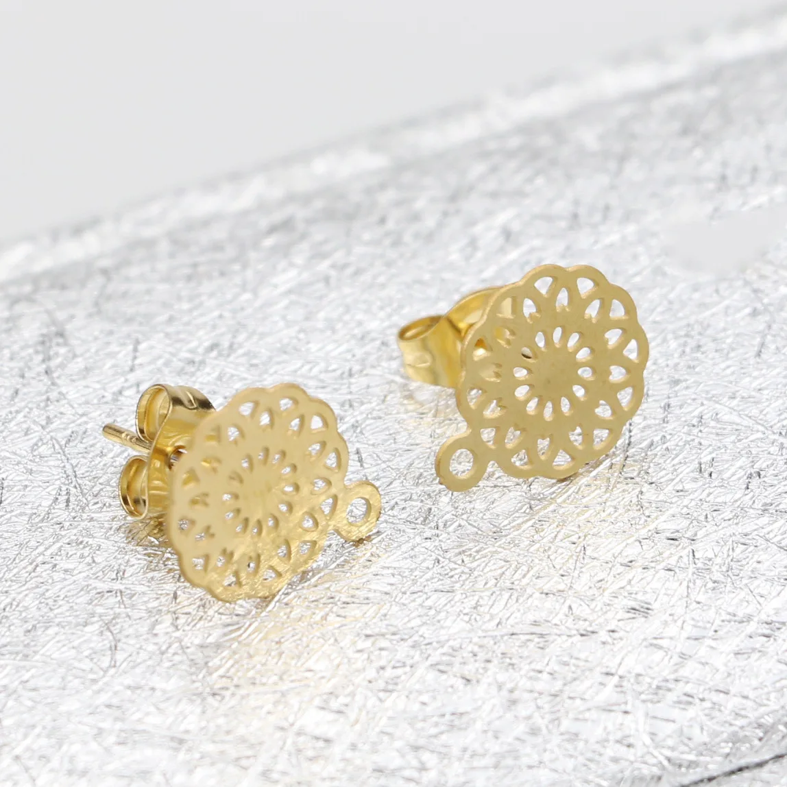 

10pcs 2019 fashion charm Stainless steel Round pattern hollow earrings Women Base Connectors Linkers for DIY Earrings Jewelry