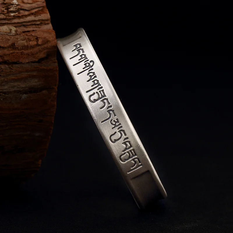 

One Deer Silver S999 Pure Silver Retro Mantra Heart Sutra Cool Versatile Adjustable Fine Silver Men's Ladies' Bracelet