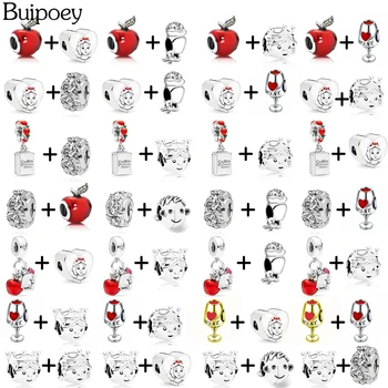 

Buipoey 2pcs Snow White The Seven Dwarfs Beaded Red Apple Charm Fit Pandora Bracelet Bangle Pendant Boy Girl Necklace Kids Gift