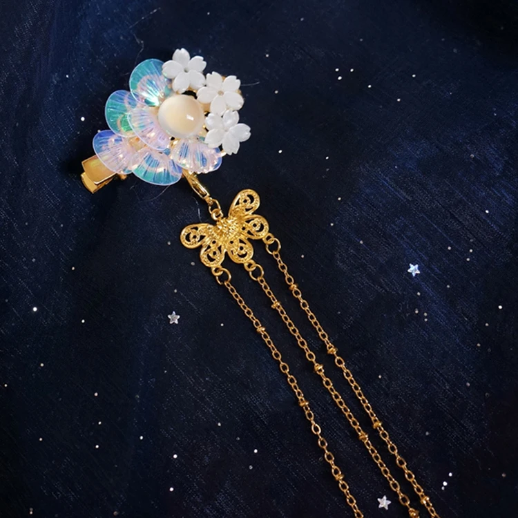 1PC Hair Clip Заколки в старинном стиле Hanfu Kanzashi, аксессуары для волос, заколка в виде ракушки с кисточками, сказочные заколки для волос, украшения для волос ручной работы, косплей - Цвет: 1PC Hair Clip