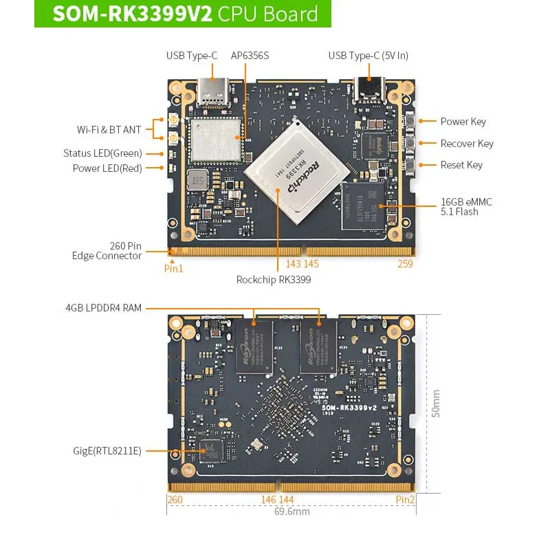 SOM-RK3399V2 ھ   ŰƮ HDMI ȣȯ Է MIPI ־Ȱ  ν 4G ̽   WiFi