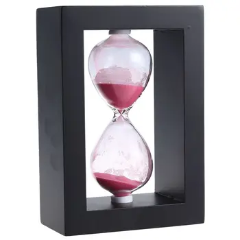 

New Wooden Frame 30 Minutes Hourglass Sand Timer Black Frame Pink Sand