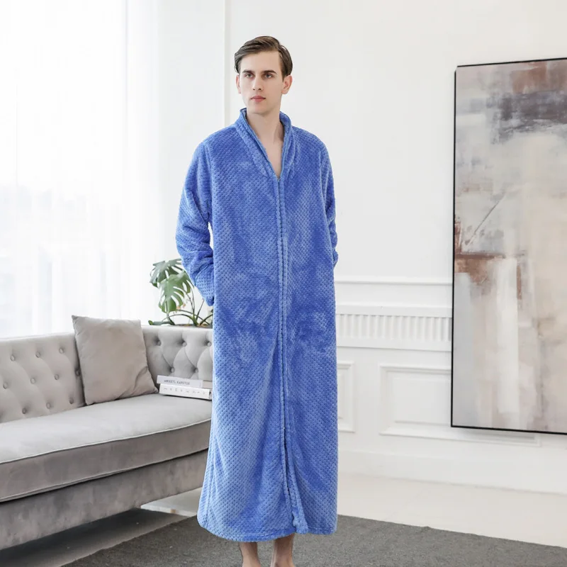 man blue Парный зимний халат, Мужская Фланелевая Толстая свободная длинная ночная рубашка, женская пижама, парный банный халат для дома, утренний халат - Цвет: man blue