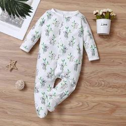Barboteuse pour bébé de 0 à 18 mois, vêtements de printemps et d'automne, dessin animé, Animal Koala, manches longues, simple boutonnage, combinaisons souples 
