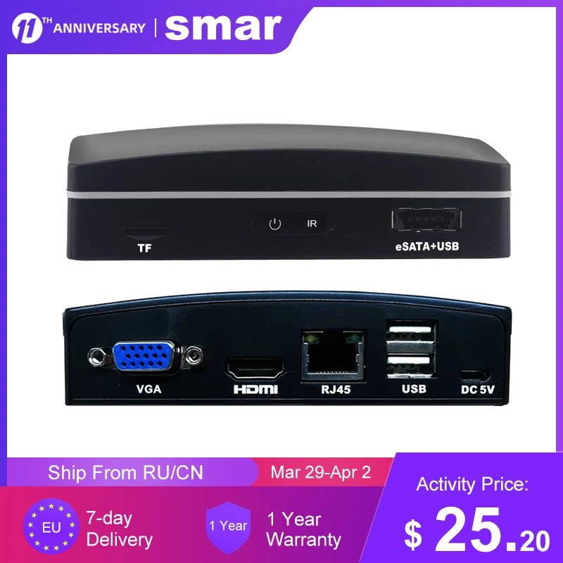 Smar-Grabadora de red Super Mini NVR, 4 canales y 8 canales, videovigilancia NVR Onvif H.264 para cámara IP 720P/960P/1080P, compatible con eSATA/TF/USB