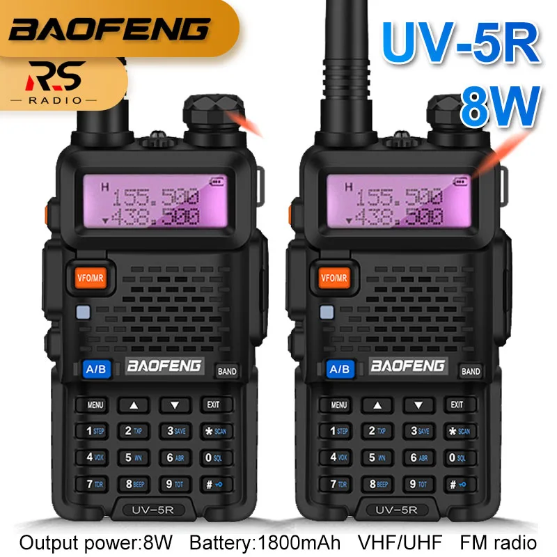 2 шт. BAOFENG UV-5R 8 Вт высокомощная портативная рация VHF UHF любительская радиостанция двухдиапазонный радиоприемник HF Amador UV 5R Охота