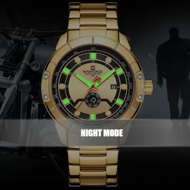 Топ люксовый бренд NAVIFORCE мужские модные золотые мужские наручные часы водонепроницаемые стальные водонепроницаемые кварцевые часы мужские часы