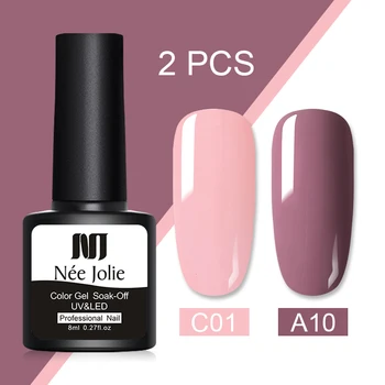 

NEE JOLIE 2/1 Bottles UV Gel Nail Polish Glitter Pink Gray Soak Off UV Gel varnish Varnish Nail Art LED Gel Polish 8ml