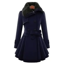 Новое Женское шерстяное пальто большого размера 5XL двубортное приталенное пальто с лацканами осеннее зимнее длинное пальто с меховым воротником дамское шерстяное пальто