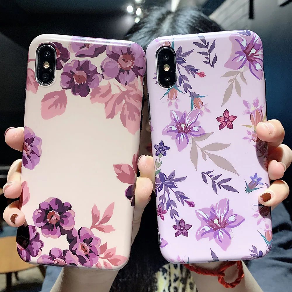 

Vintage Floral Leaf Cases For iPhone XR X XS Max Phone Case For iPhone 8 6 6s 7 Plus Soft IMD Full Body Shockproof Back Cover