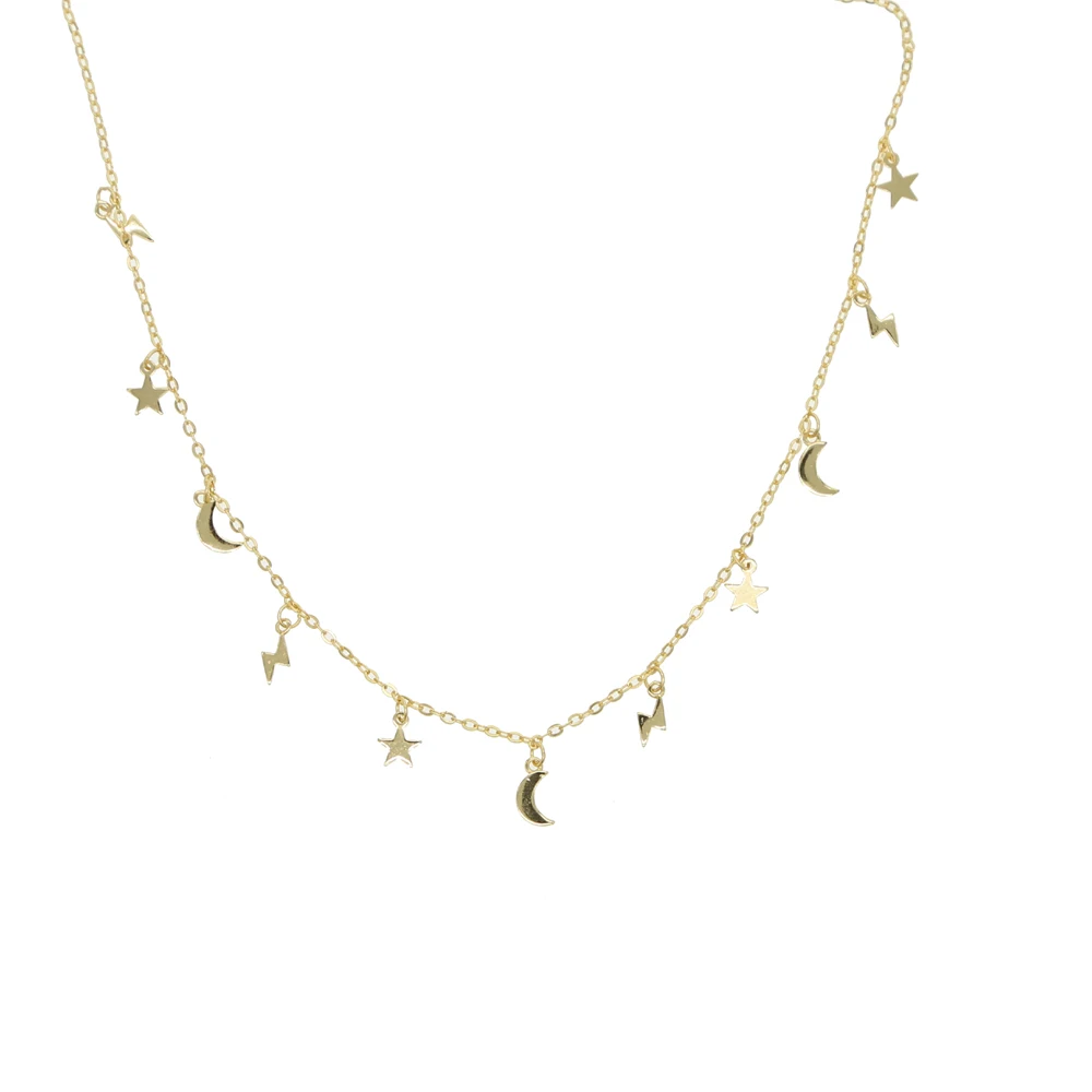 gold necklace Новинка, Настоящее серебро 925 пробы, мульти Шарм, браслет-цепочка для женщин, леди, освещение, болт, луна, звезда, золото, заполненный, подвеска, ювелирное изделие - Окраска металла: gold necklace
