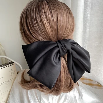 High Quatity Solid Color Big Bow Hairpins For Girl Popular Hair Clip For Women Sweet Two-layer Satin Hairgrip Hair Accessories 4