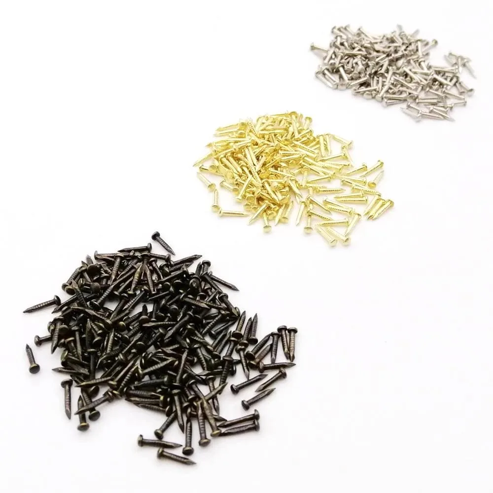 Golden Silver Antique Brass Bronze Iron Small Mini Round Head Nail 200X 1.2mm Diameter 6mm 8mm 10mm Length for Jewelry Box Hinge round head nails