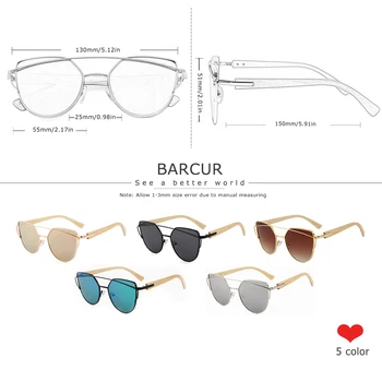 BARCUR Bamboo Cat Eye Sunglasses Polarized Metal Frame Wood Glasses Lady Luxury Fashion Sun Shades With Box Free 2