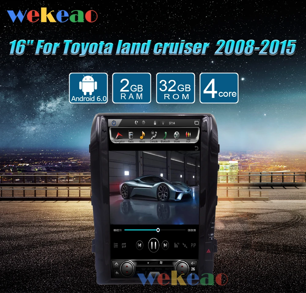 Wekeao Vertical Screen Tesla Style 16'' Android 6.0 Car Dvd Multimedia Player For Toyota Land Cruiser Radio Automotivo 2008