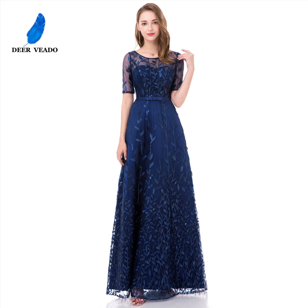 Женское длинное вечернее платье с принтом листьев DEERVEADO модель M212D|gown pattern|evening