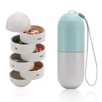 

7-Day Pill Organizer Travel Pill Box Capsule BPA Free Waterproof Portable Moisture-proof Grain Fiber Weekly Storage Pill Box