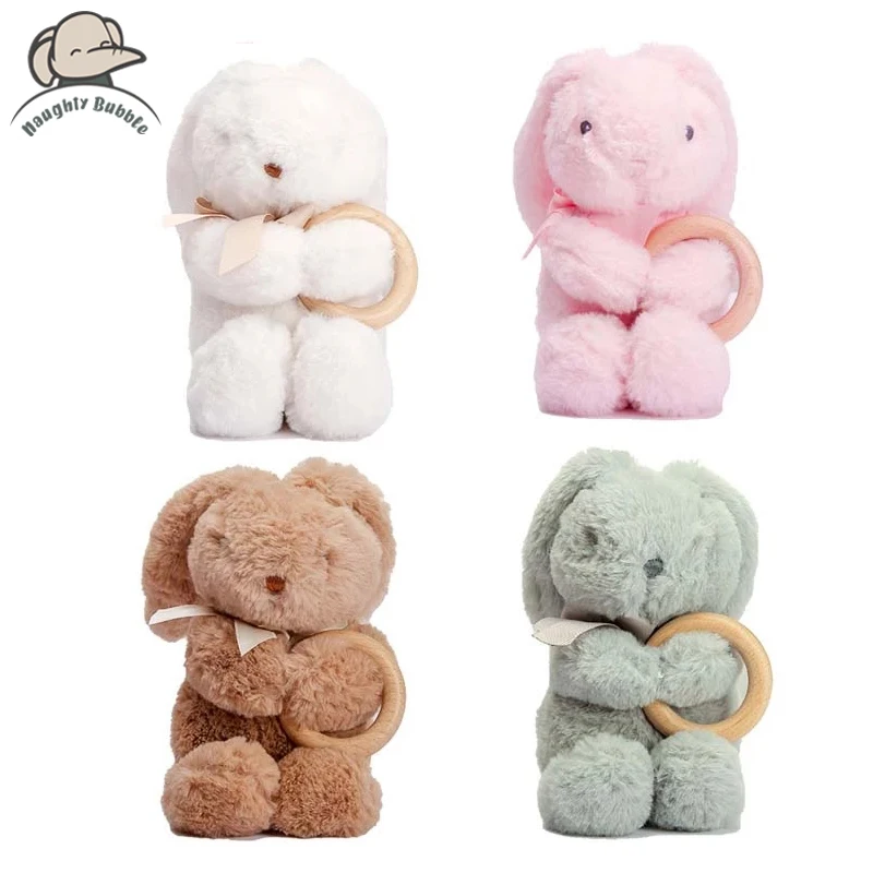 1PC Cartoon Stuffed toys Baby Soothing Plush Doll With Beech Ring 25CM Cute Animal Rabbit Stuffed Dolls for Kids Birthday Gifts private order 5 carats of moissanite 18k gold ring with large particles luxury jewelry designer