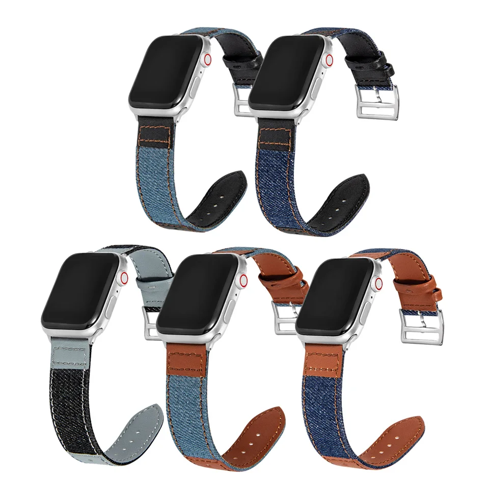 

Ремешок из джинсовой кожи для apple watch band 42 мм 40 мм, кожаный браслет для iwatch band 38 мм 44 мм series 4 3 2 1