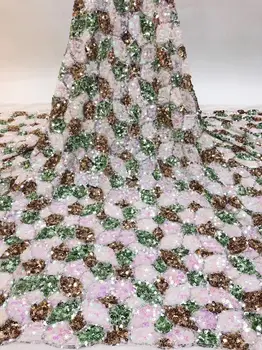 

Amazing party apparel tulle lace material with sequins French net lace fabric for lady dress PAN248(5yrds/pc)