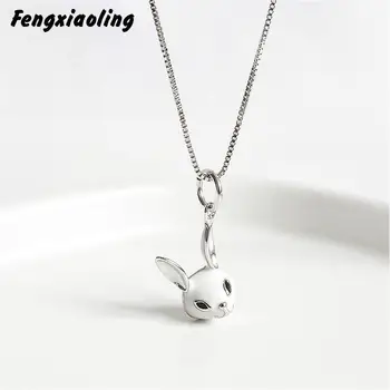 

Fengxiaoling Personality Rabbit Head Silver Necklace 925 Sterling Silver Cute Bunny Pendant Necklaces For Women Fashion Jewelry