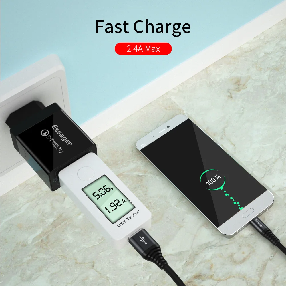 Essager 2.4A usb type C телефонный кабель для Xiaomi mi 9 8 красный mi samsung USB C кабель для мобильного телефона Быстрая зарядка для устройств type-C