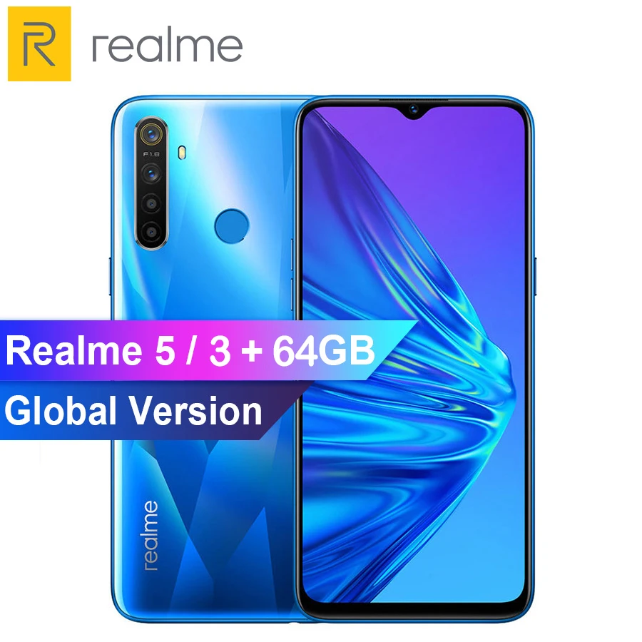 

Global Version realme 5 Snapdragon 665 AIE 3GB 64GB 6.5 inch Moblie Phone Octa Core 12MP AI Quad Camera 5000mAh 10W Fast Charger