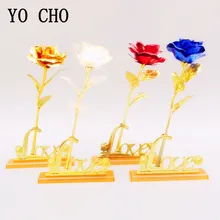 YO CHO 24K Золотая фольга роза цветок на День святого Валентина любовник базовый подарок на день рождения романтическая Золотая Роза для домашнего декора праздничные вечерние розы