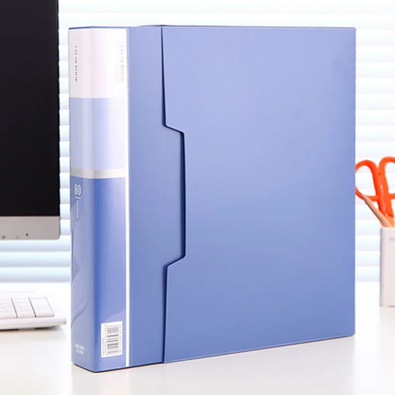 

Deli Info Booklet 80 Pages Folder Transparent Contract Storage Management Clip Insert Document File Blue with Box 5006