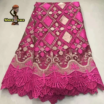 

New designs embroidery african cord lace highquality guigure lace fabric with stones for wedding dress
