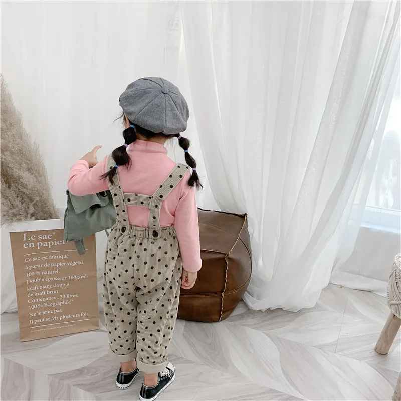 Toddler Kids Baby Girl Denim Overalls Bib Pant Ruffles Polka Dot Corduroy Jumpsuit One Pieces Clothes
