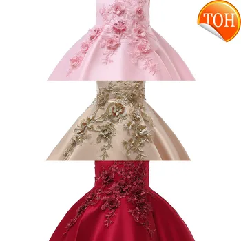 

Embroidery Girls Dress Gold beaded Flower kids dresses for girls princess Dress Informal Party girls Dress tulle vestidos Floral