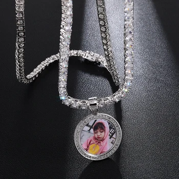 

Custom Photo Memory Medallions Solid Pendant Necklace With Tennis Chain Hip Hop Jewelry Personalized Cubic Zircon Chains Gift