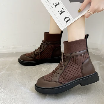 

COOTELILI 2019 New Autumn Winter Women Boots Thicken Warm Winter Snow Boots Thicken Non-slip Girl's Leather Shoes Lace up Flats