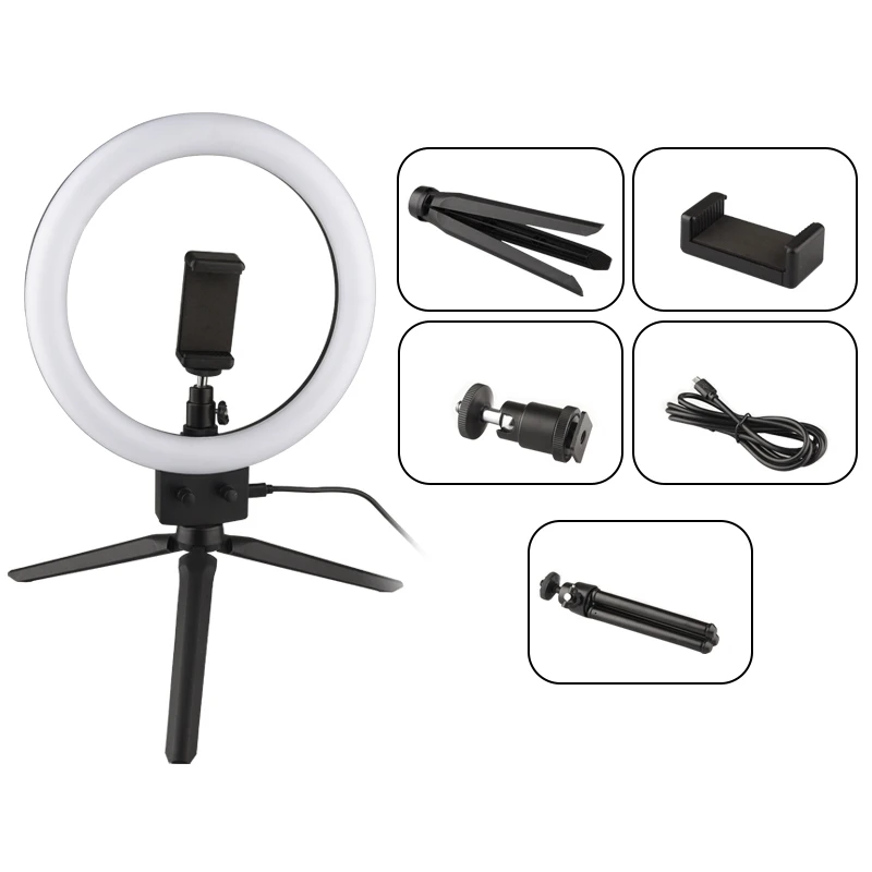 

7 Inch LED Ring Light With Phone Holder Tripod Dimmable Ring Lamp Studio Photography Lights for Video Live YouTube Makeup