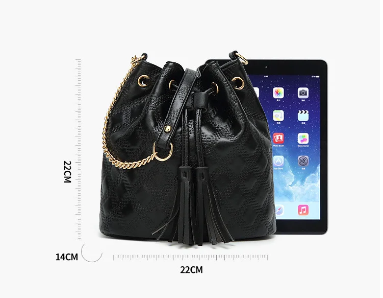 PU female bag new Korean version of the tassel bucket bag simple fashion generous women's crossbody shoulder bag
