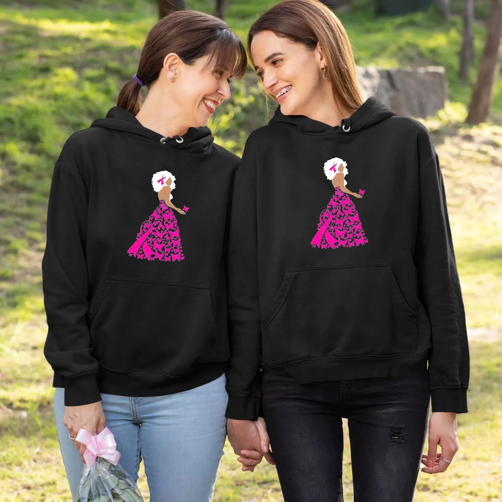 2021 Women Ong Sleeve Top Sweetshirts Casual Hoodies Jumper Tops Pink Ribbon Print Sweatshirt Blouse Tee Las Mujeres Sweetshirts 1
