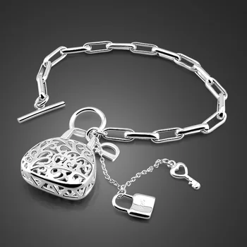 

Fashion Woman 100% 925 Sterling Silver Hollow out Heart Bag Cross Bracelet Elegance Hand Catenary Fine Jewelry gift